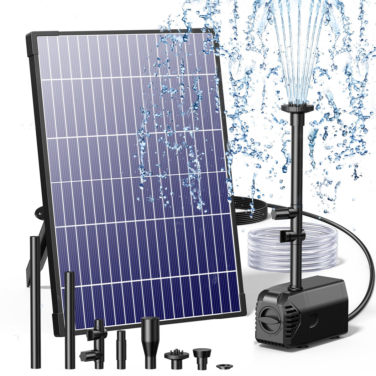 12W Solar Fountain Pump with Filtration & Anti-Dry Protection for Ponds