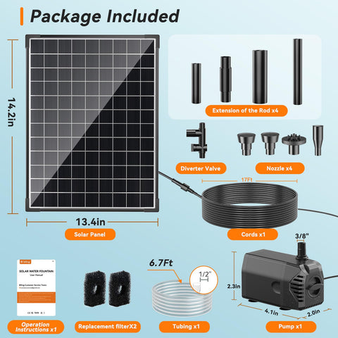 25W Solar Fountain Pump with Filtration & Anti-Dry Protection