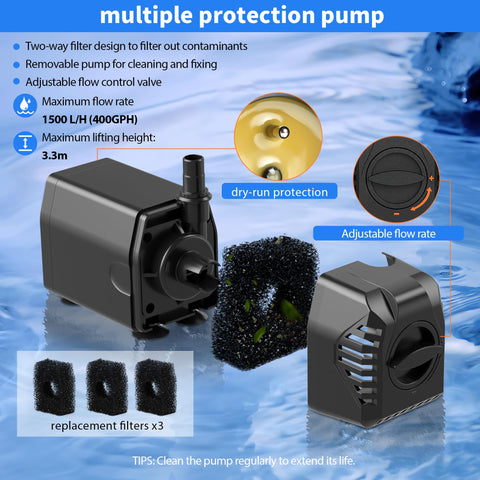 35W Solar Fountain Pump with 450GPH Flow & 4 Nozzles