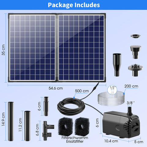 35W Solar Fountain Pump with 450GPH Flow & 4 Nozzles