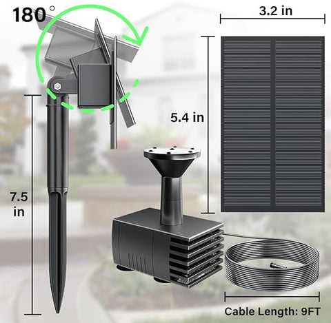 Biling Solar Water Fountain Pump Outdoor for Bird Bath 5.5V/2W