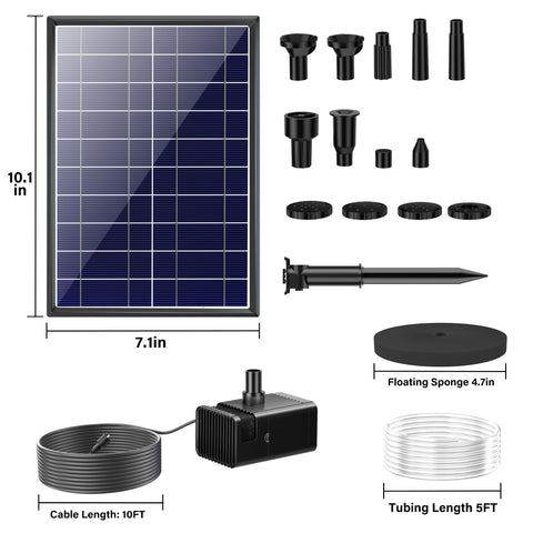 7.5W Solar Water Pump for Small Ponds & Bird Baths with DIY Tubing