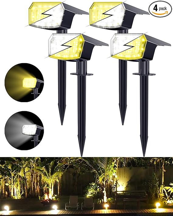 Biling Warm/White/Nature 3 in 1 Solar Spot Lights for Outside, 4 Pack