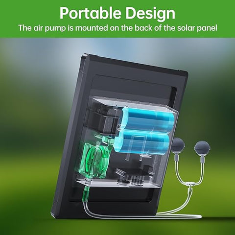 Biling Solar Pond Aerator with Battery Backup, Portable Design Solar Air Pump Pond Bubbler for Outdoor Fish Pond Stock Tank Aquarium