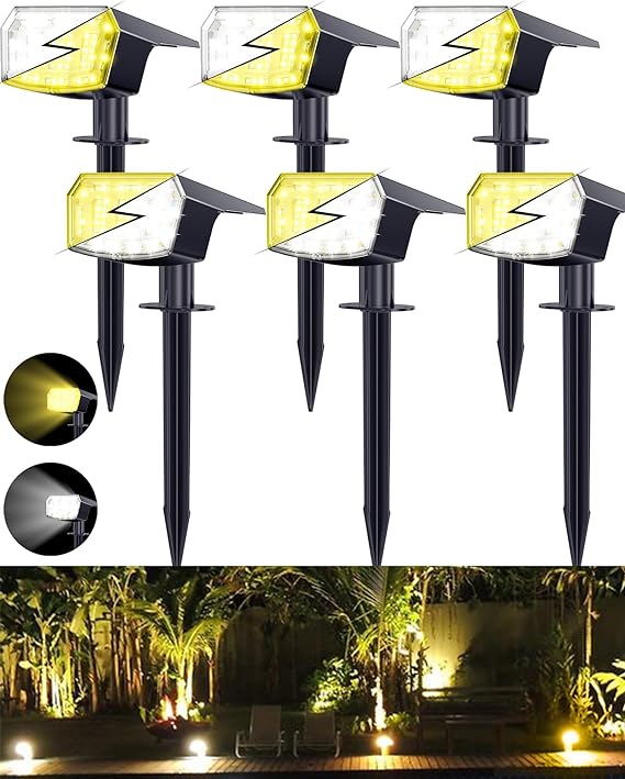 Biling Warm/White/Nature 3 in 1 Solar Spot Lights Outdoor, 6 Pack