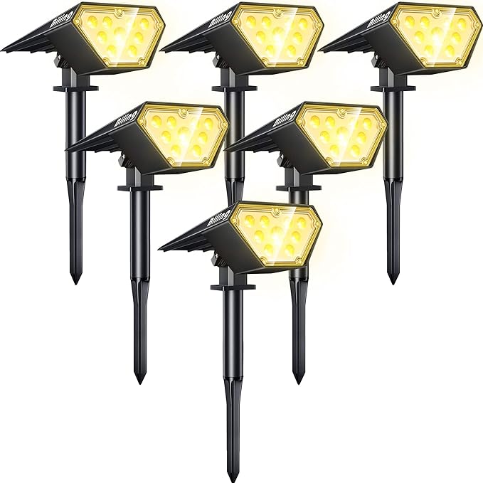 Biling Solar Spot Lights Outdoor, Bright 700 Lumen Solar Outdoor Lights Warm White(6 Pack)