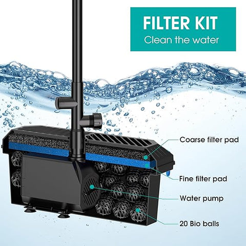 Biling Pond Filter with Water Pump Koi Pond Filter Box with 660GPH 110V/40W