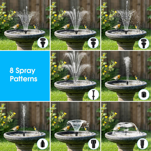 8W Solar Fountain Pump with 3600mAh Battery for Bird Bath & Pond