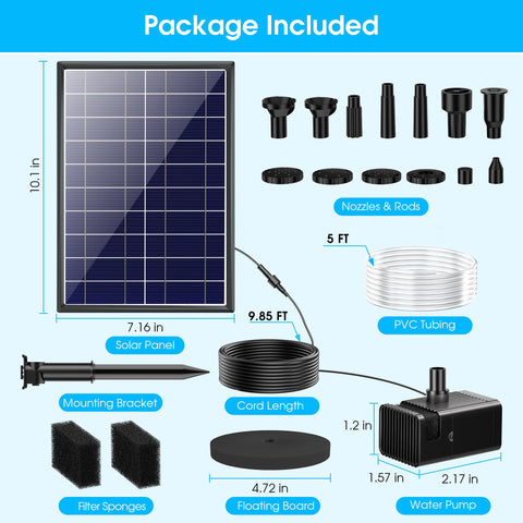 8W Solar Fountain Pump with 3600mAh Battery for Bird Bath & Pond