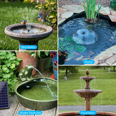 8W Solar Fountain Pump with 3600mAh Battery for Bird Bath & Pond