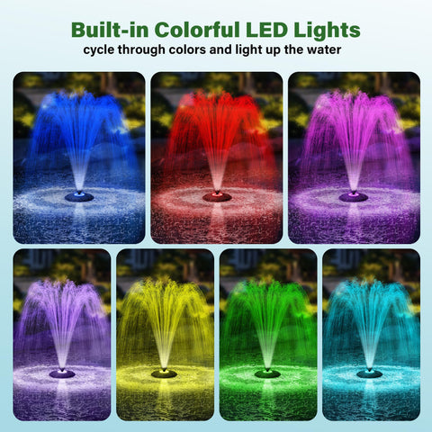 Biling 660GPH Floating Pond Fountain with LED Lights & 3 Sprays