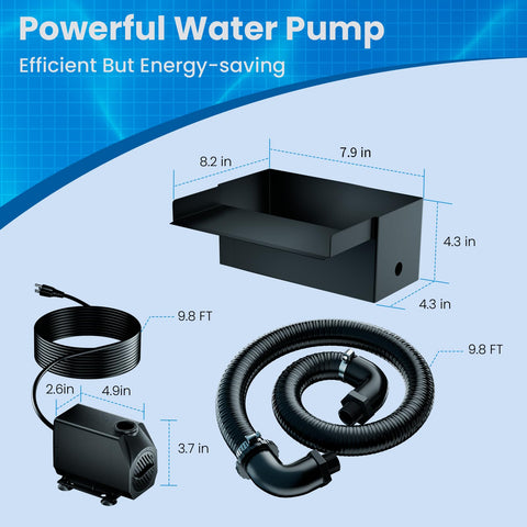 Biling 8" 304 Stainless Steel Pond Waterfall Kit with 660GPH Pump