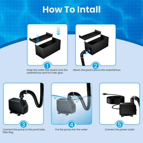 Biling 8" 304 Stainless Steel Pond Waterfall Kit with 660GPH Pump