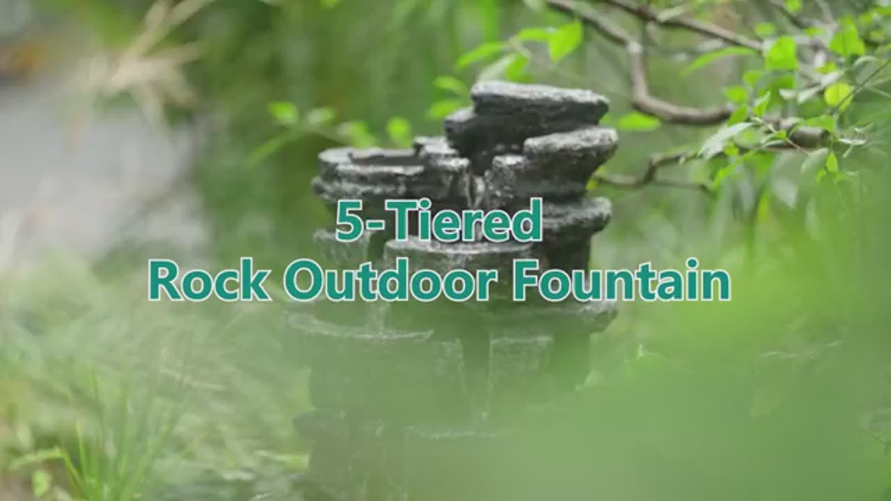 Biling 5-Tier Cascading Rock Outdoor Fountain with LED Lights (Gray)