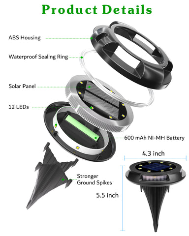Biling Solar Pathway Lights Outdoor Uplight Sidelight, 12 Packs white
